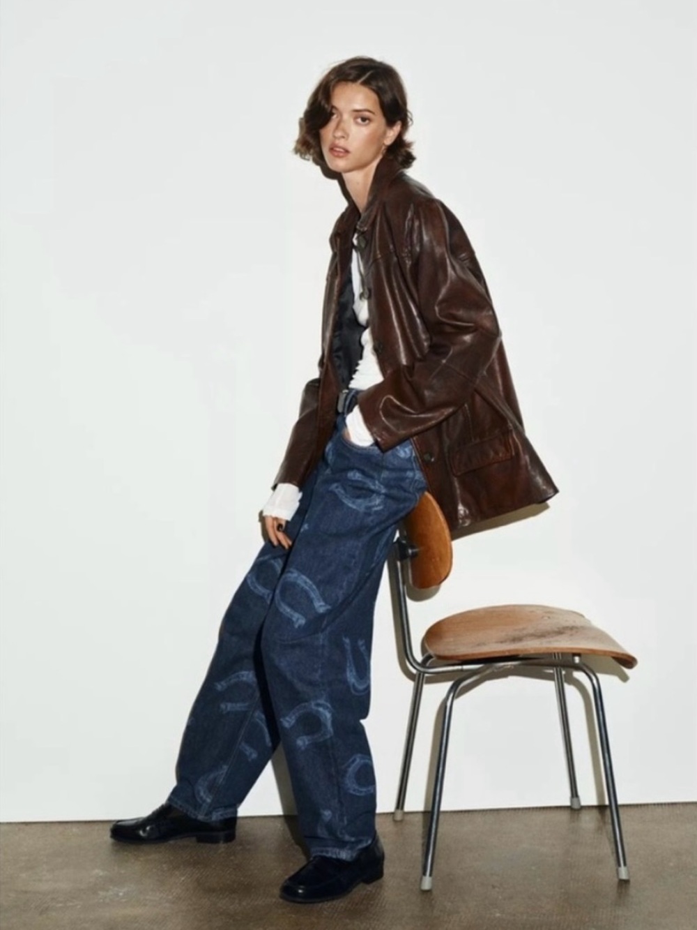 Zara Dark Blue Straight-Leg Horseshoe Printed Cowboy Western Denim Jeans - Picture 8 of 12